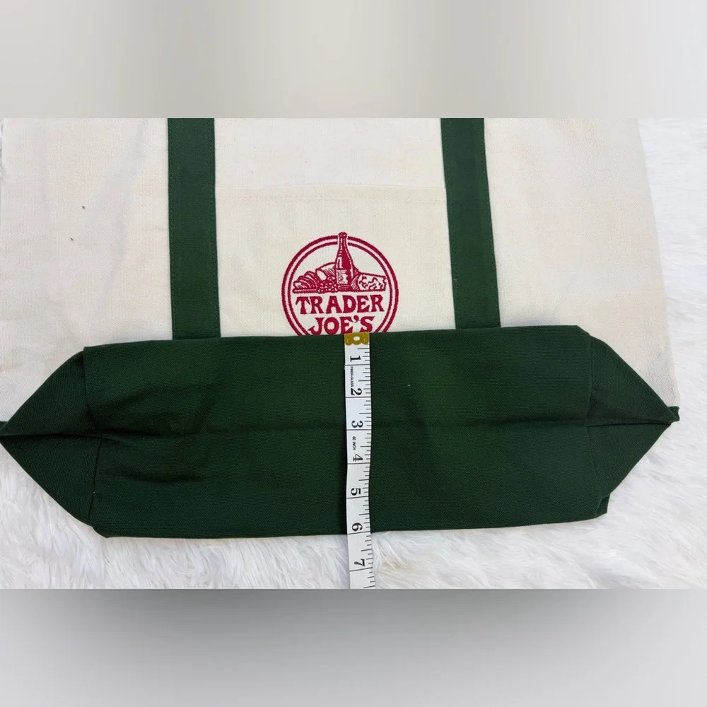 Trader Joe's Canvas Set Large Tote Green & Mini Tote Yellow NWT - Picture 7 of 15